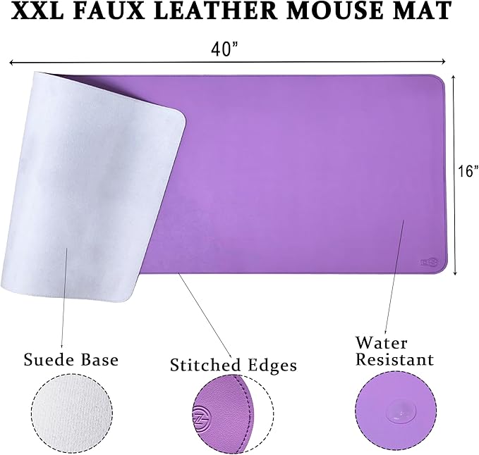 PU Leather Desk Mat| Premium Mouse Pad with Bonus Coaster | Stylish, Durable, Waterproof Mouse Pad for Office & Home (Lavender, XXL - PU Gift Set)