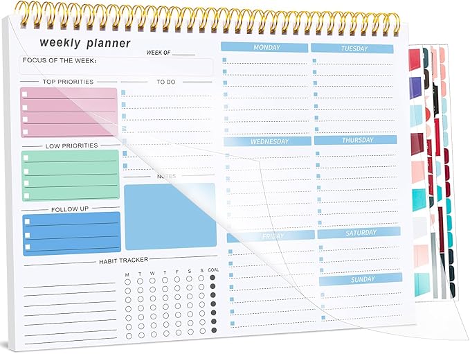 Weekly To Do List Notepad, 8.5''x11'' Weekly Desk Planner with 52 Tear Off Sheets Undated Weekly Planner Habit Tracker & Productivity Organizer for Home and Work, Blue