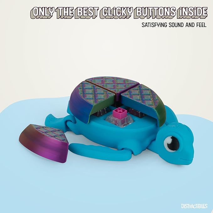 Distractible Turtle Fidget Toy, Articulating Design with Shell Clickers, Pocket-Sized & Durable, Sensory, Stress Relief, ADHD, Autism & Stim (Blue-NEON)