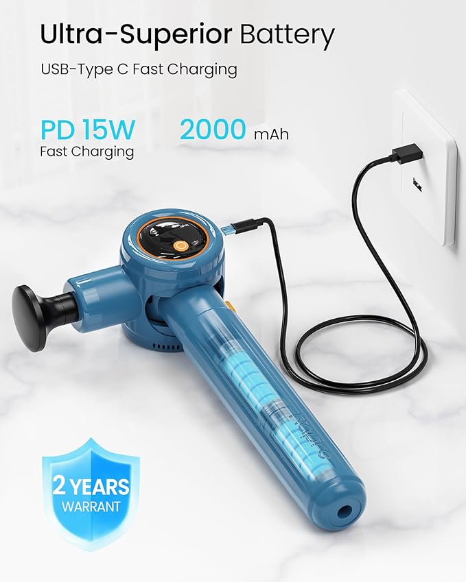 Massage Gun with Extension Handle and 3 Adjustable Angles,Deep Tissue Back Massage for Neck/Shoulders/Waist/Legs/Body Pain Relief,Handheld Percussion Muscle Massager with Portable Case,Blue