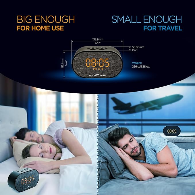 Sound Oasis® Bluetooth Tinnitus Sound Therapy System® Alarm Clock - Sleep Better, Manage and Mask Tinnitus, 30 Built-in Sounds for Tinnitus Relief, Sleep-Friendly Lighting, Travel Friendly (BST-150T)
