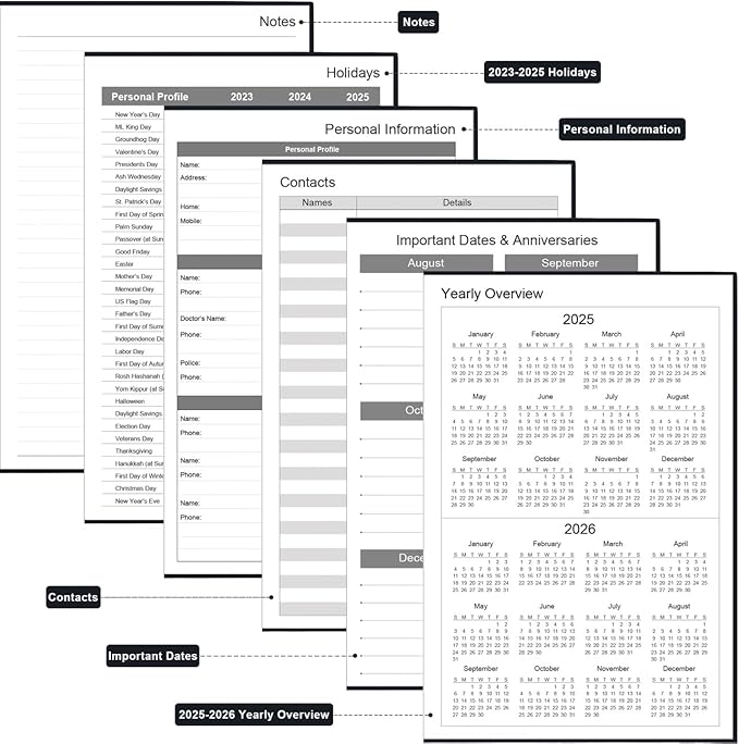 Daily & Monthly Planner for 2025 2026 or Anytime - ADHD Planner Two Pages Per Day, Daily Planner Undated to Increase Focus, Eliminate Overwhelm, Achieve Your Biggest Goals, 5.8'' × 8.3'', Black