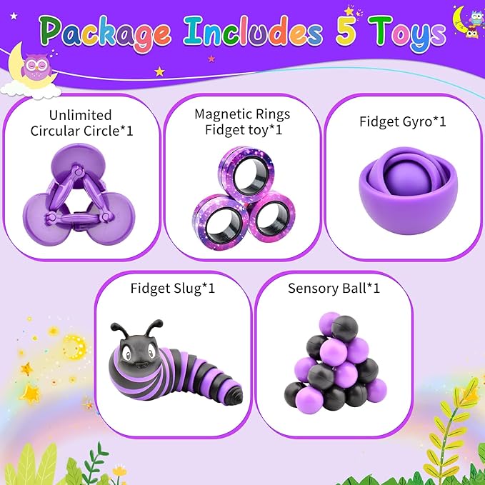 Fidget Toys Kids Pack, Autism Sensory Toys Set for Adults, Fidget Spinner Slug Magnetic Rings, Cool Gadget for Men Boys Teens ADHD Stress Relief Desk Toy Gift Idea