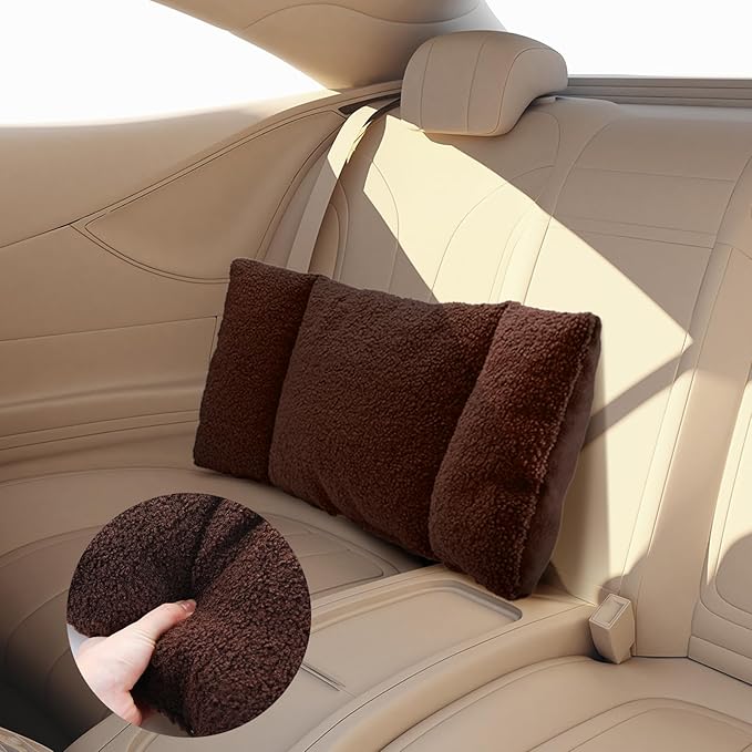 Queekay Fleece Lumbar Support Pillow 3 Section Back Pillow Office Chair for Back Support Comfortable Lumbar Cushion for Car Seat Pain Relief Sofa Rest(Coffee)