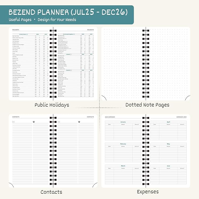 BEZEND Pocket Planner 2025-2026 Weekly and Monthly, 3.5" x 6" Academic Planner (Jul 25-Dec 26) 18-Month Mid-Year Calendar Book, Storage Pocket, Pen Holder, PU Leather Softcover, Spiral - Dark Green