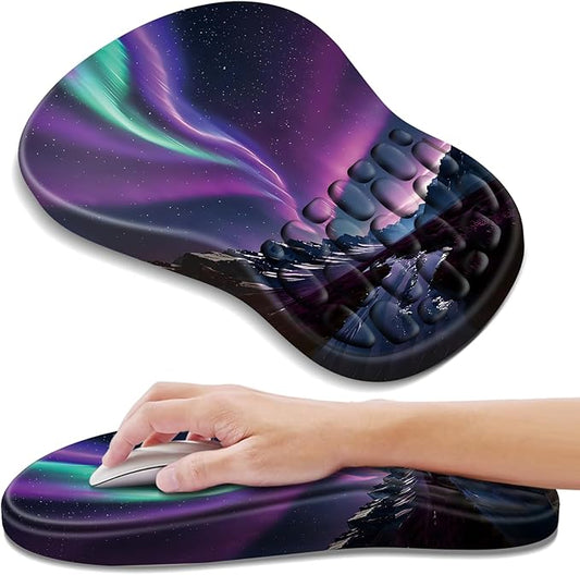 Ergonomic Mouse Pad with Wrist Rest Support, Mousepad with Comfortable Memory Foam Wrist Rest and Non-Slip PU Base for Pain Relief, Computer, Laptop, Office, Home (Aurora)