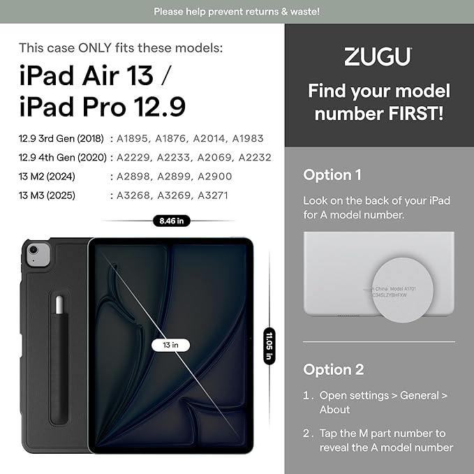 Zugu Case for iPad Air 13 Inch M3 2025 & M2 2024 &/12.9 inch (3rd/4th Gen), Slim Protective Cover with Apple Pencil Charging & Storage, Auto Wake/Sleep, Multiple Viewing Angles (Desert Rose)