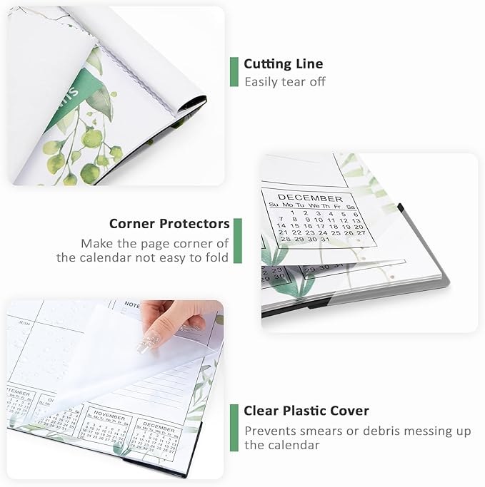 Ospelelf Desk Calendar 2025-2026 Large 22"x17" Monthly Planner Pad with Plastic Cover 18 Months Green Leaves