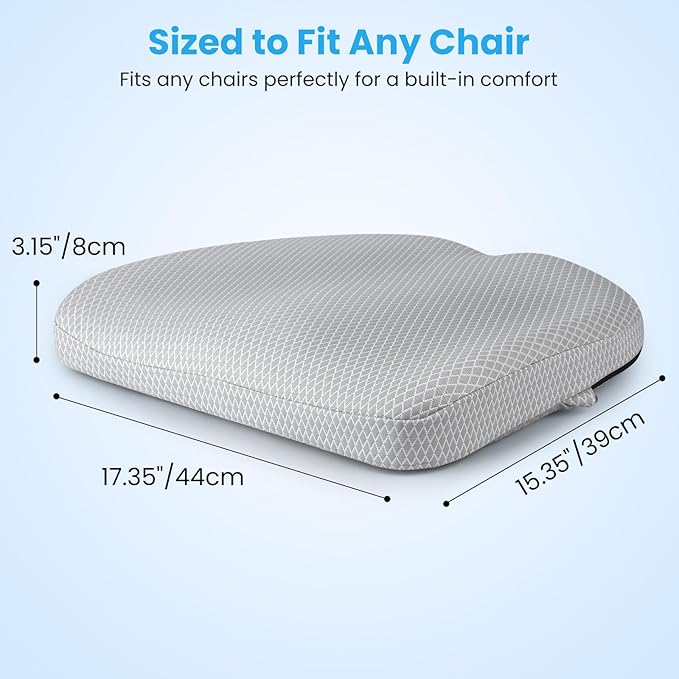 Office Chair Cushion - More Breathable Pressure Relief Seat Cushion with Hours Sitting on Gaming/Car/Wheelchair, Soft Extra-Dense Air Fiber for Orthopedic Coccyx, Sciatica & Hip Support
