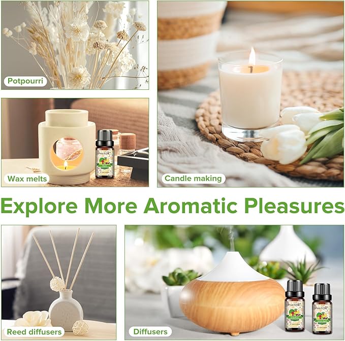 Coconut & Vanilla Fragrance Oils Set, 10 Pcs Aromatherapy Oils Set, for Diffusers, Home Care, DIY Soap Candle Making Scents, Fragrance, Aromatherapy, Humidifiers, for Friend (10ml)