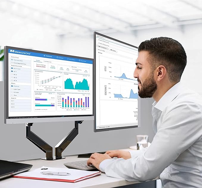 Pholiten Dual Monitor Arm 32inch,Fully Adjustable Gas Spring Monitor Desk Mount Vesa Bracket,Adjustable Tilt/Swivel/Rotate Monitor Stand Up to 22lbs