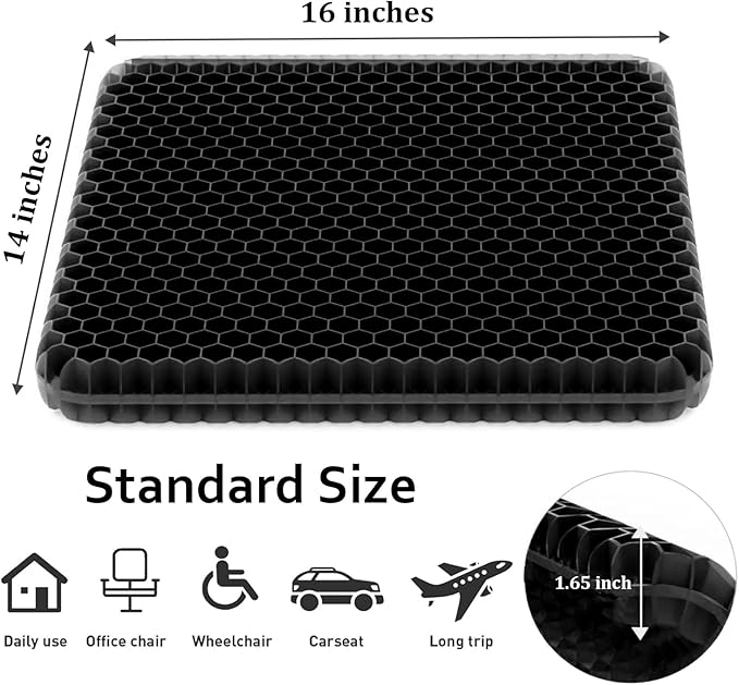Egg Gel Seat Cushion, Breathable Gel Cushion Chair Pads with Non-Slip Cover for Home Office Car Wheelchair, Honeycomb Design Egg Seat Cushion As Seen On TV (Black)