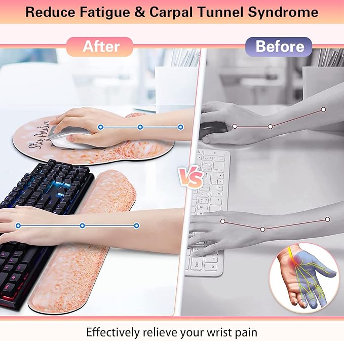 Mouse Pad with Wrist Support, Canjoy 3-in-1 Keyboard Wrist Rest + Ergonomic Mouse Pad + Coaster, Gel Wrist Rest for Computer Keyboard, Easy Typing & Pain Relief