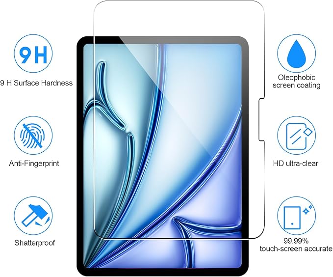 SIBEITU for iPad Air 11 Inch M3 2025 & M2 2024 Screen Protector, 2 Pack iPad Air 7th/6th Generation Tempered Glass Film, 9H Anti-Scratch HD Compatible Face ID & Case Friendly for iPad Air 11" 7/6 Gen