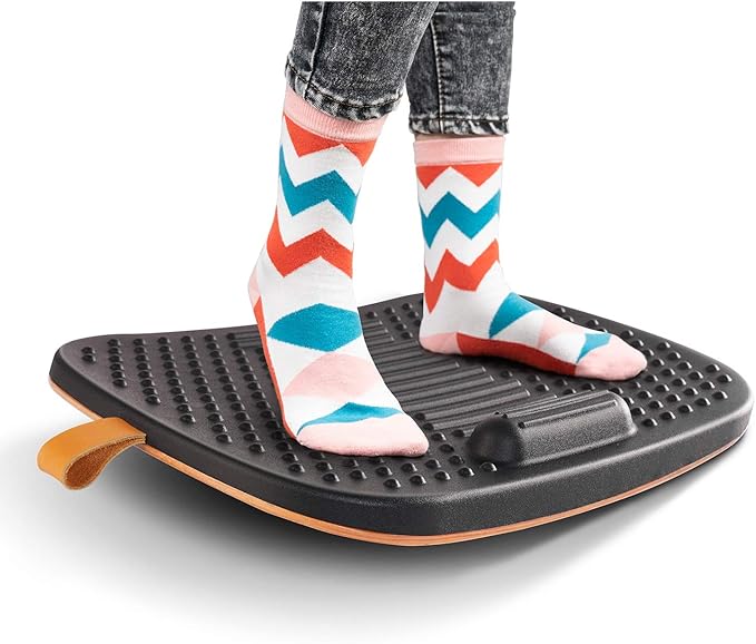 FEZIBO Standing Desk Mat with Anti Fatigue Bar, Wooden Wobble Balance Board with Ergonomic Design Comfort Floor Mat