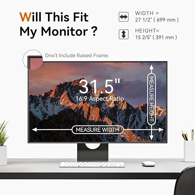 [2 Pack] 31.5 Inch Computer Privacy Screen for 16:9 Aspect Ratio Widescreen Monitor, Eye Protection Anti Glare Blue Light Computer Monitor Privacy Filter, Removable Anti-Scratch 31in Protector Film