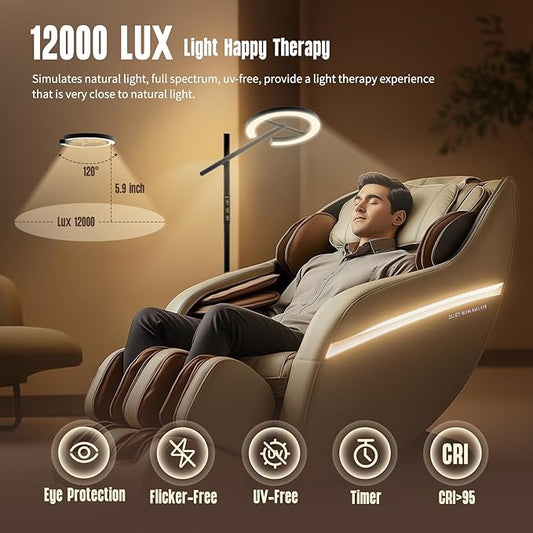 GLOWRIUM-H1B Light Therapy Lamp 12000 Lux, LED UV-Free Sun Lamp, Full Spectrum Happy Natural Mood Therapy Light, Stepless Dimmable Modern Sunlight Floor Light with Remote and Timer