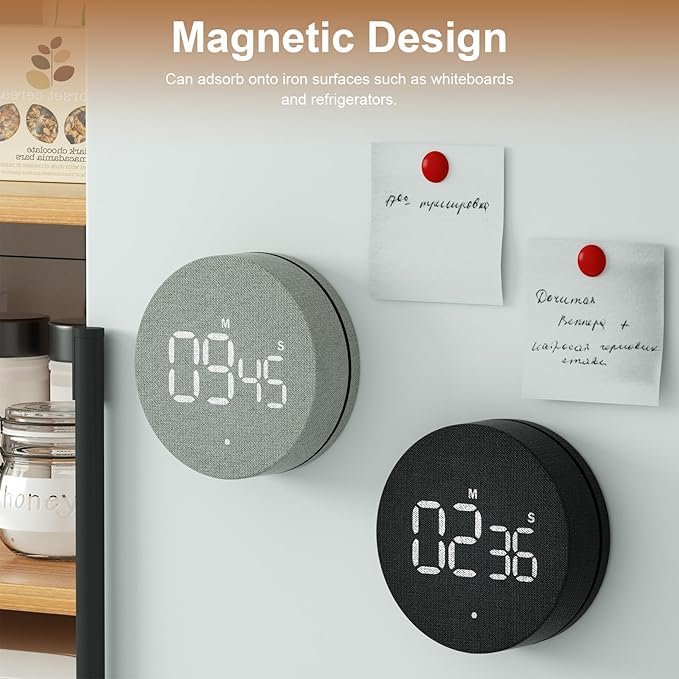 AVINIA Desk Timer for Productivity Magnetic Digital Kitchen Timer Rechargeable Fabric Mesh Cover 99 Mins Countdown/Count Up Stylish Efficana Konah Home Timmer for Cooking-Black