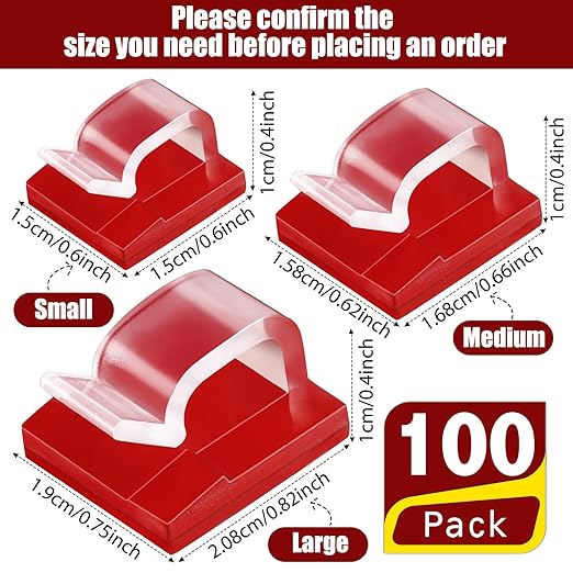 Blulu 100 Pcs Adhesive Cable Clips Bulk Wire Holder for Cord Organizer Clips Cable Management Outdoor Light Hooks for Christmas Wall String Lights Fairy Lights