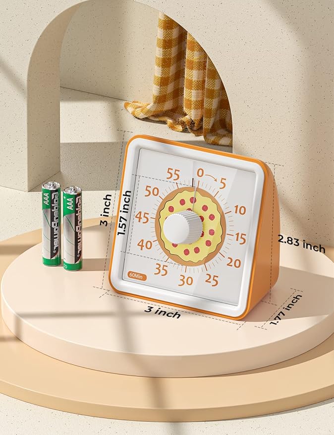 LIORQUE 60 Minute Visual Timer for Kids, Visual Countdown Timer for Classroom Office Kitchen with 'Pizza' Pattern Design, Pomodoro Timer with Silent Operation (Batteries Included)