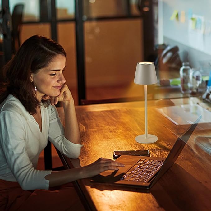 2 Pack Cordless Table Lamp, 5000mAh Portable Rechargeable LED Desk Lamp, 3 Color Modes Stepless Dimming Table Light with Memory Function, for Dinner, Patio, Home, Restaurant.