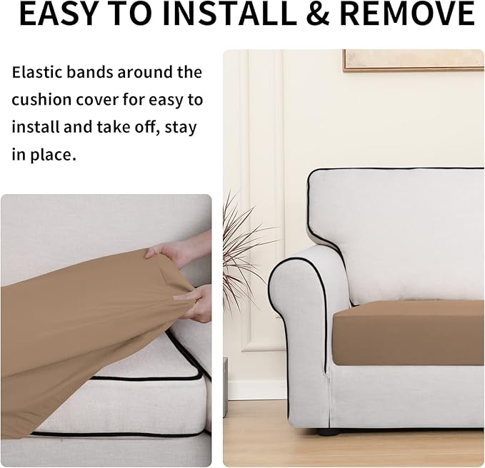 Easy-Going 100% Waterproof Loveseat Sofa Seat Cushion Slipcovers Couch Cushion Cover Stretch Furniture Protector for Kids, Pets (Loveseat Cushion, Camel)