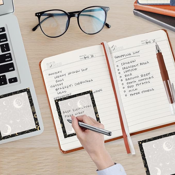 Sticky Notes, 2 Pads, 3x3 inches, Cute Colorful Fun Self-Stick Note Pads, Easy Post, Strong Adhesive Notepad Celestial Moons Stars