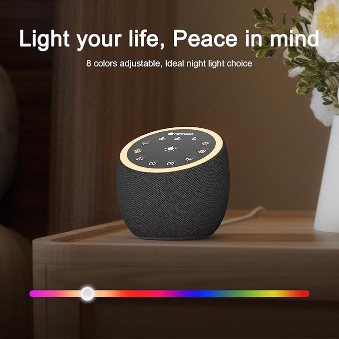 Hotmoon Sound Machine with 40 High-Fidelity Sounds, White Noise Sound Machine with Memory Functions, 8 Color Night Light, USB Power Supply, for Sleep & Noise Reduction Sleep Aid, Plug-in (Iron Black)