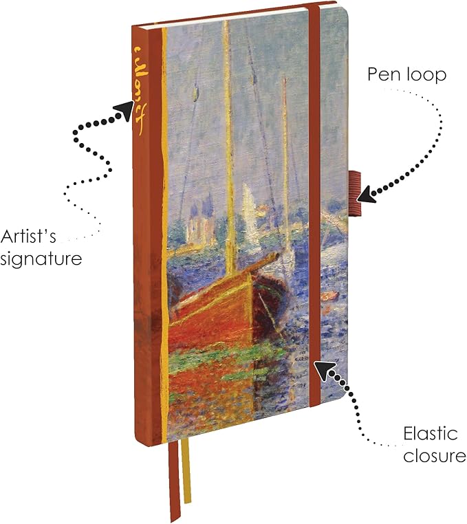 RainCaper Vegan Leather Journal Notebook, 160 Dot-Grid Pages, 5.7 inches x 8 inches, Journal - Monet Red Boats