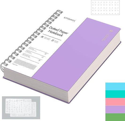 EMSHOI B5 Spiral Notebook Bullet Dotted journal, Large 7.48" X 10.15", 300 Pages/150 Sheets, 100gsm Dot Grid Paper, Waterproof Hardcover, for Office School Women Men Work Writing Notes-Purple