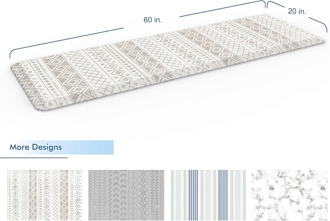 Klay Home Kitchen mats for Floor Anti Fatigue, 3/4" Thick 100% PU Memory Foam Kitchen mat, Padded Kitchen mat, Cushion Kitchen Sink Rug Waterproof Non-Slip Well-Made (Large Runner 20" x 60", Boho)