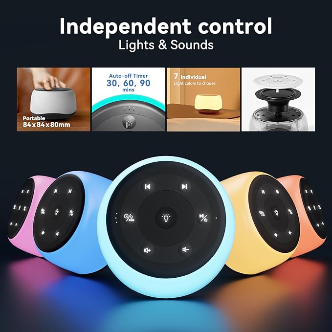 White Noise Sound Machine with 7 Colors Night Light 34 Soothing Sounds, Portable Sound Machine for Baby Adults Kids Sleep with 30 Volume Levels 4 Timers Adjustable Brightness (Wood Grain)