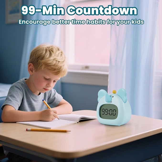 Elephant Alarm Clock with Night Light for Kids – Cute Digital Sleep Trainer with LED Display, 3 Alarms, Countdown Timer, Adjustable Brightness – Rechargeable Bedside Clock for Boys and Girls