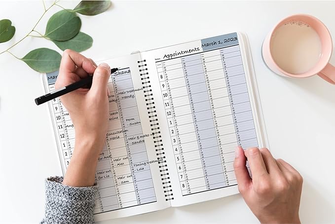 Appointment Book, Schedule Planner by StriveZen, 2025 2026, Daily, Hourly, 15 Minutes Increments, Weekly Scheduling, 7" x 8-3/4", Pockets, 128 Pages, HARDCOVER, UNDATED