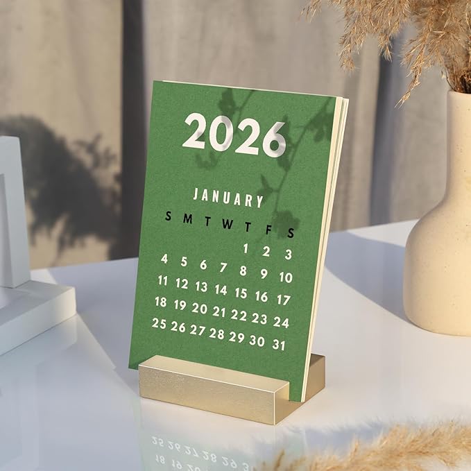 UNIQOOO 3.5" Gold Birch Wood Stand for Monthly Desk Calendar, Wooden Block Base, Cardstock Holder, For Office Home Retail Reception Decor, Photo Display, 10 Pack