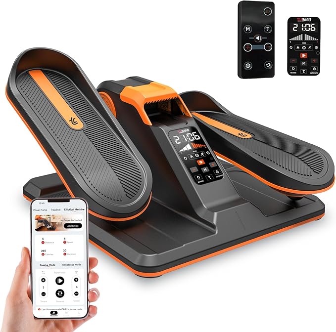 TOUSAINS Under Desk Elliptical Machine with App, Electric Ellipse Leg Exerciser for Seniors with 7 Adjustable Speeds, Portable Elliptical Training Machines Fully Assembled with Remote Control