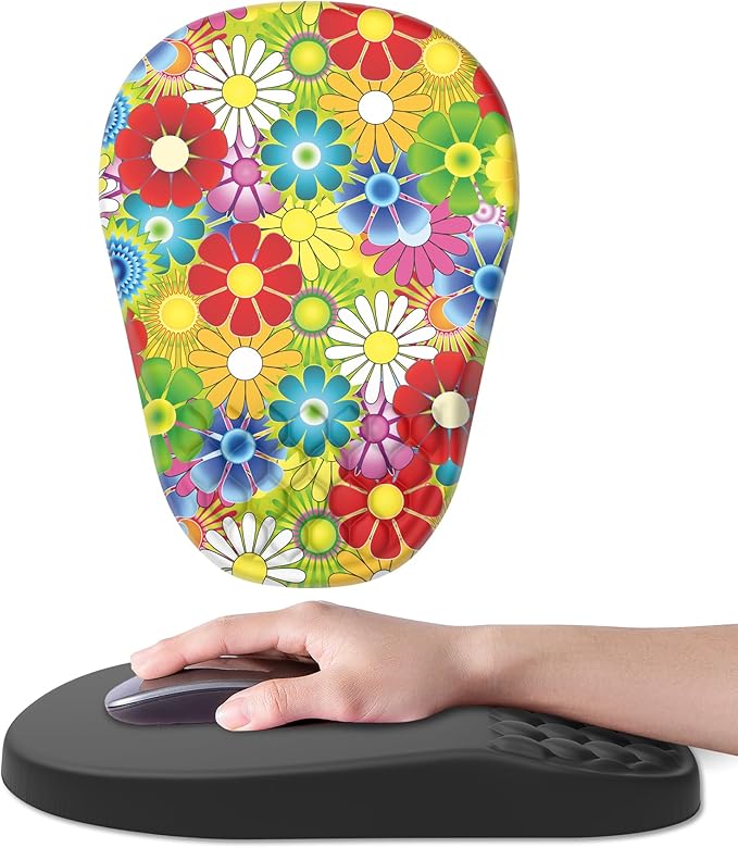 Ergonomic Mouse Pad Wrist Support, with Memory Foam & Non-Slip PU Base, Comfortable Massage Design Mouse Pad Relieve Wrist Fatigue&Pain, Suitable for Computer, Office and Home(04Colorful Flower)
