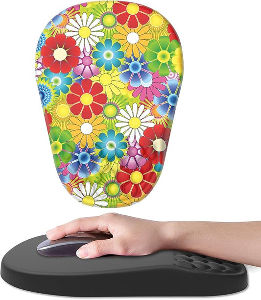 Ergonomic Mouse Pad Wrist Support, with Memory Foam & Non-Slip PU Base, Comfortable Massage Design Mouse Pad Relieve Wrist Fatigue&Pain, Suitable for Computer, Office and Home(04Colorful Flower)