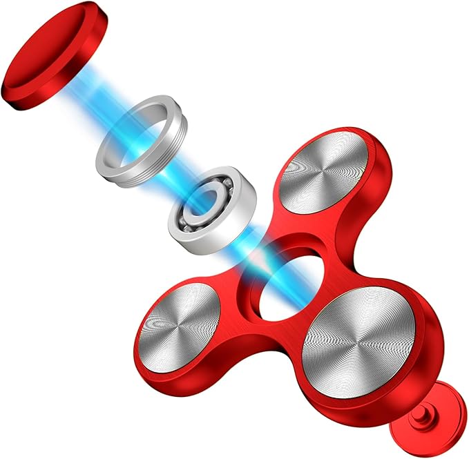 Fidget Spinners Toy, Metal Stainless Steel Bearing High Speed 4-8 Min Spins, EDC ADHD Stress Anxiety Relieves Reducer Fidgets Finger Toys, Spinner Toys for Kids and Adults (Red)