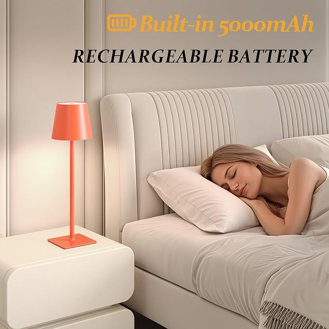2 Pack Cordless Table Lamps, 3 Colors Stepless Dimming, 5000mAh Rechargeable Battery LED Desk Lamp for Bedroom/Couple Dinner/Desk/Cafe/Dining Room/Terrace