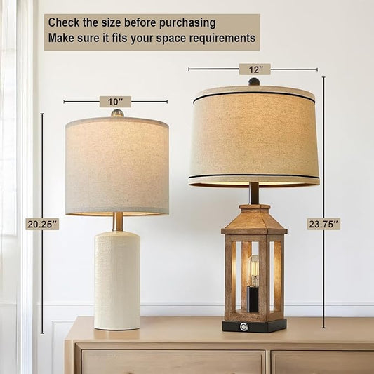 20.25" Small Single Table Lamp for Bedroom Modern Ceramic Nightstand Lamp Farmhouse Bedside Lamp Boho Living Room Lamp White End Side Table Lamp