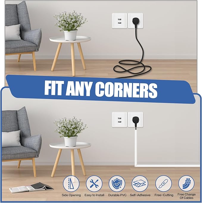 Floor Cable Cover, Low Profile Cable Hider for Wires, Self Adhesive Cord Hider for Wall, Cord Covers Wall Mounted Tv, for Offices, Gym, Exhibitions (White, 20 Feet)