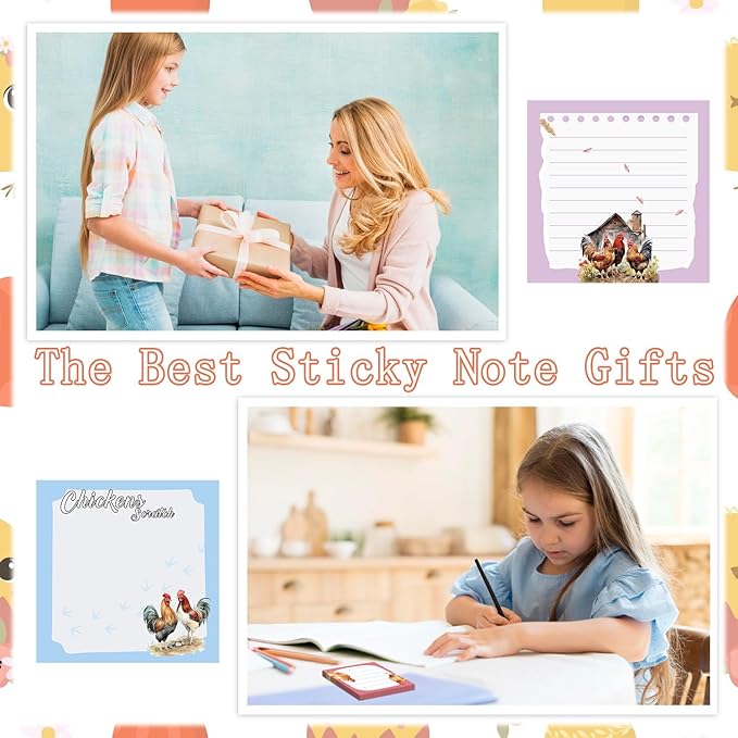 Chicken Sticky Notes Gifts - 9Pack Cute Sticky Notes 3x3 Roosters Chicken Gifts for Women Chicken Scratch Funny Post Notes Animals Self-Stick Notes Pads Office School Supplies 450 Sheets