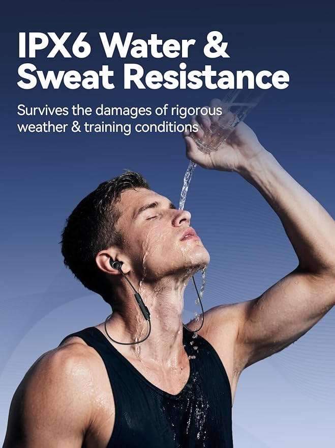 Bluetooth Headphones, Wireless Earbuds for Sports, IPX6 Sweat-Proof Neckband Headphones for Running Workouts, Magnetic in-Ear Earphones with Mic for Clear Calls