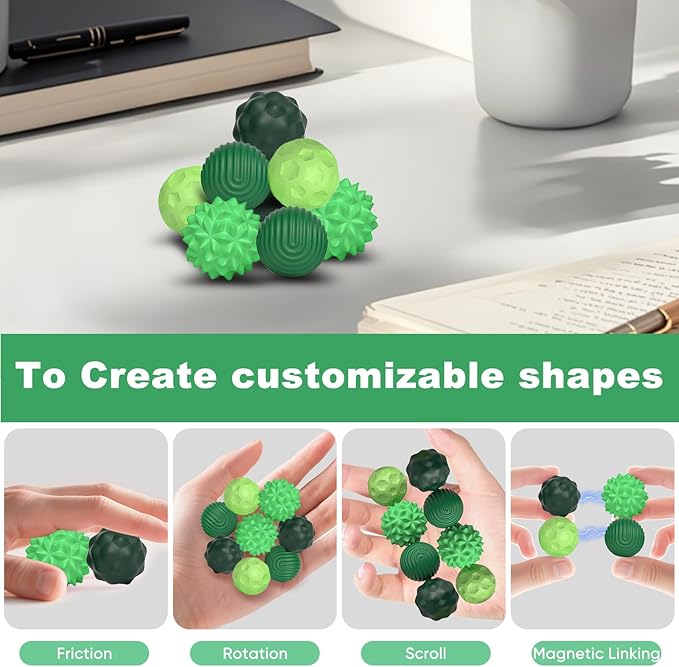 4 Pieces Fidget Toys Adults Magnetic Fidget Balls Silicone Magnetic Fidgets Anxiety Relief Items for Anxiety ADHD Portable Desk Toys for Office Travel Home Party Gift Class Prizes(Green, 4)