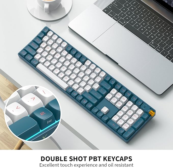 R108 Wireless Mechanical Keyboard, G Pro 3.0 Yellow Switch, Hot Swappable Wired/Bluetooth/2.4G Wireless Keyboard with RGB Light for Windows & Mac, PBT Keycaps, Whale Blue
