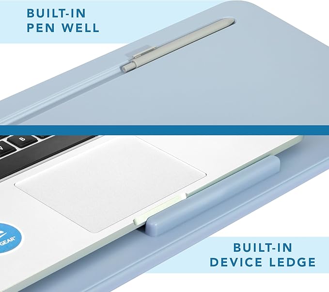 LAPGEAR Original Lap Desk – Large (17.9” x 13”) | Fits Up to 17.3” Laptops | Cushioned with Device Ledge, Pencil Tray & Handle | Portable & Lightweight | Sky Blue – Style No. 45153