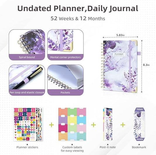 Ospelelf Undated Mini Planner Daily Spiral Binding Weekly Monthly Hardcover Calendar Planners with Stickers 12 Months Productivity Aesthetic Journey Booklet Size Purple Marble