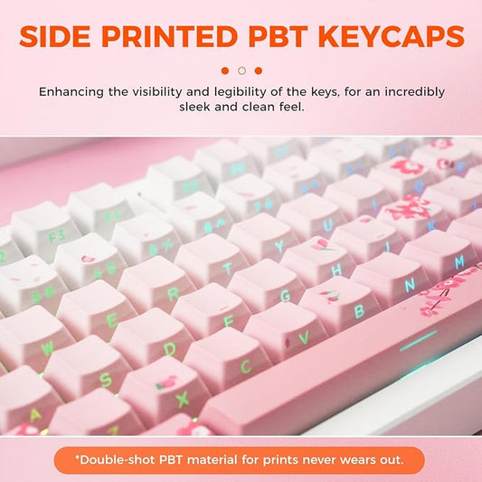 DAREU EK75PRO Sakura Pink Wireless Mechanical Keyboard,75% Hot Swap Creamy Gaming Keyboard with Knob,RGB Backlit,Gasket Custom Structure,Side Printed PBT Keycaps,2.4Ghz/BT5.1/USB-C, for Win/MAC