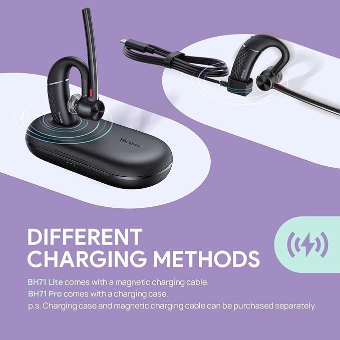 Yealink Single Ear Bluetooth Headsets BH71 Lite,Wireless Headset with Mic for Work,Bluetooth Earpiece Connect Cell Phone/Mobile/Laptops,Teams Zoom Certified,Mute Function